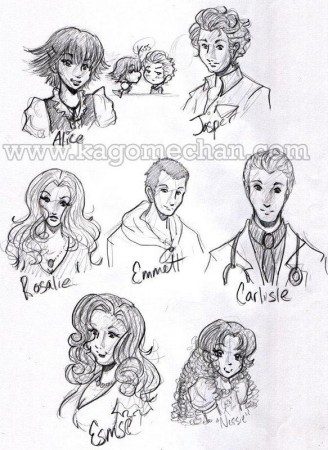 Alice, Jasper, Rosalie, Emmett, Carlisle, Esme e Renesmee